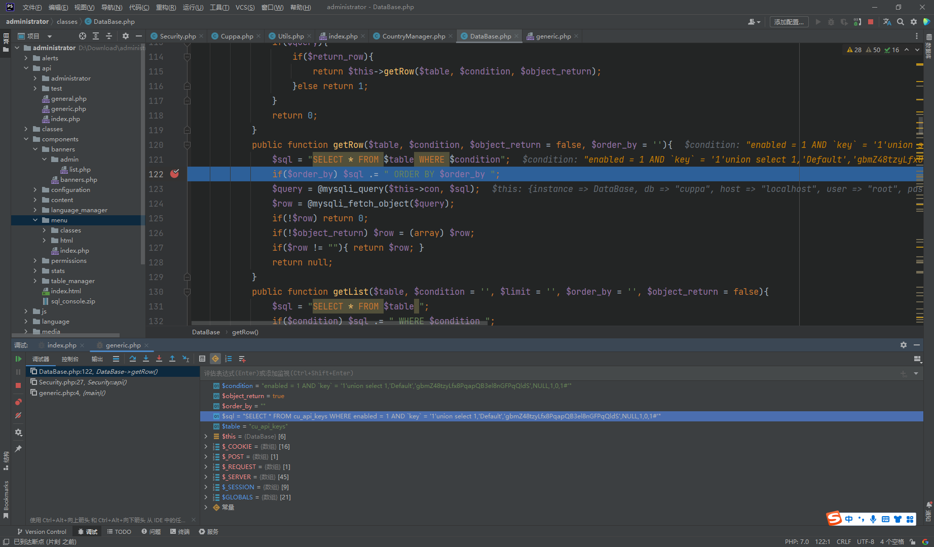 There is sql injection in the key parameter in /api/generic.php, which ...
